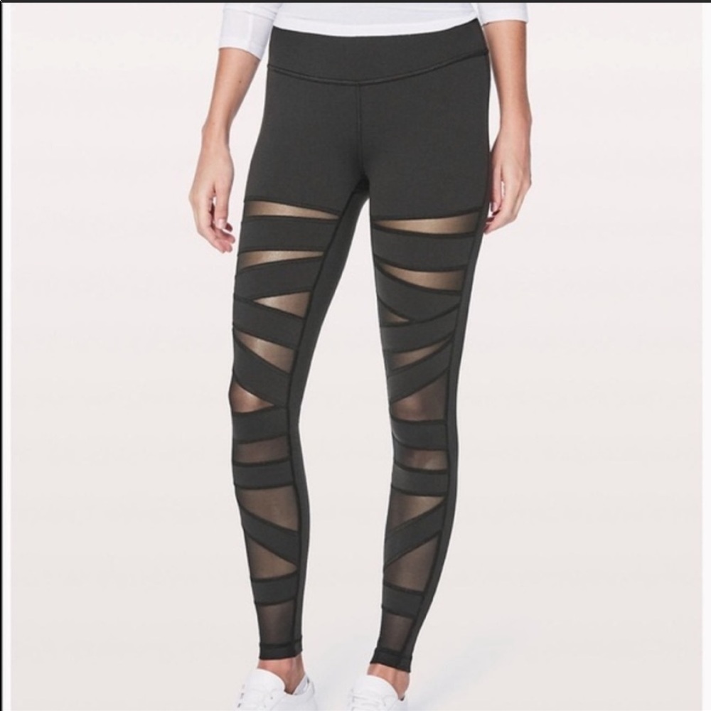 Lululemon Army Green Criss Cross Mesh Leggings—8